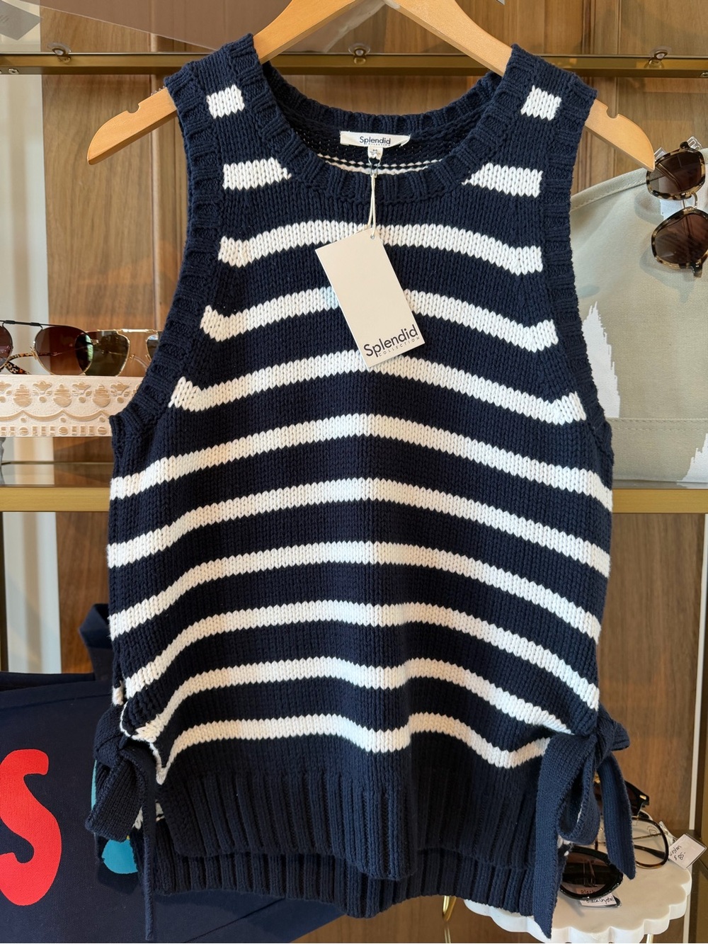Splendid Navy & White Striped Knit Tie-Side Tank
